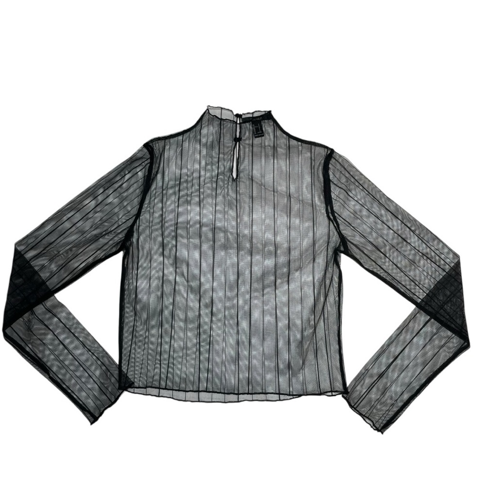 Forever 21 sheer mesh long sleeve mock neck pinstripe top L